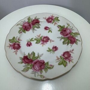 Lefton China Pink Rose Hand Painted Scallop Bread Set Of 6 Plate Gold 674R 6.25"